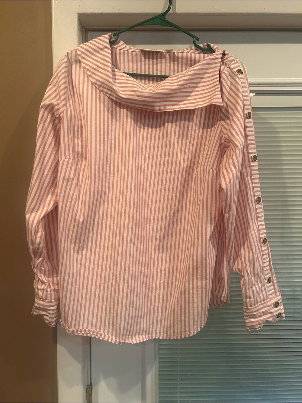 Pink Stripe Button-Trim Women’s Top